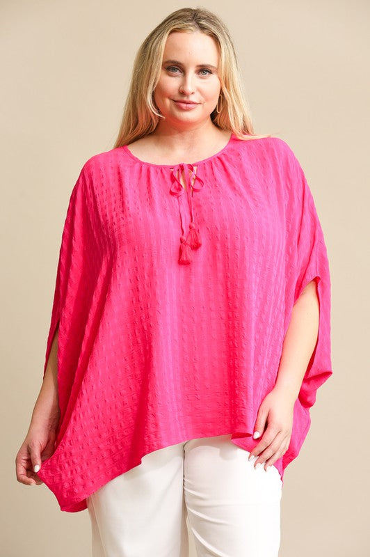 *EXTENDED SIZES* Magenta Textured Poncho Top