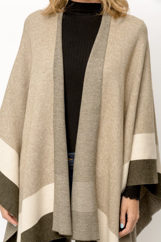 Color Block Sweater Wrap - Taupe Mix