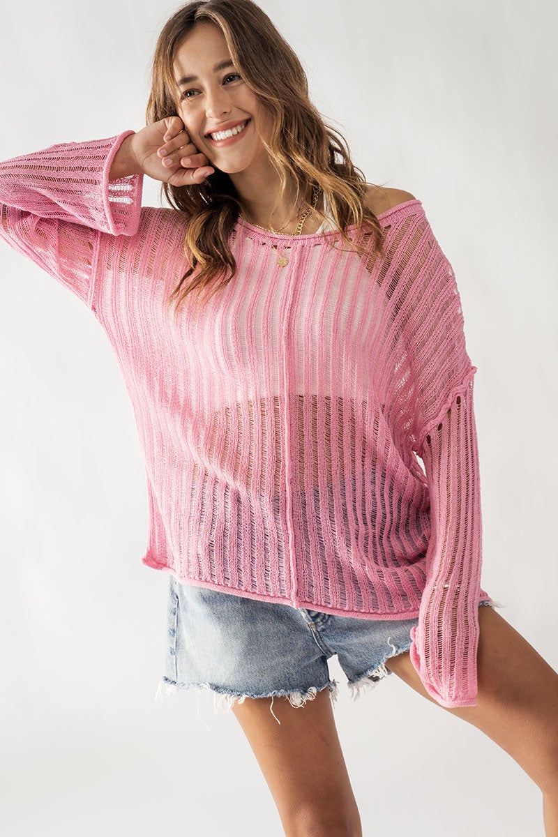 Pink Crochet Hollow Out Channel Top